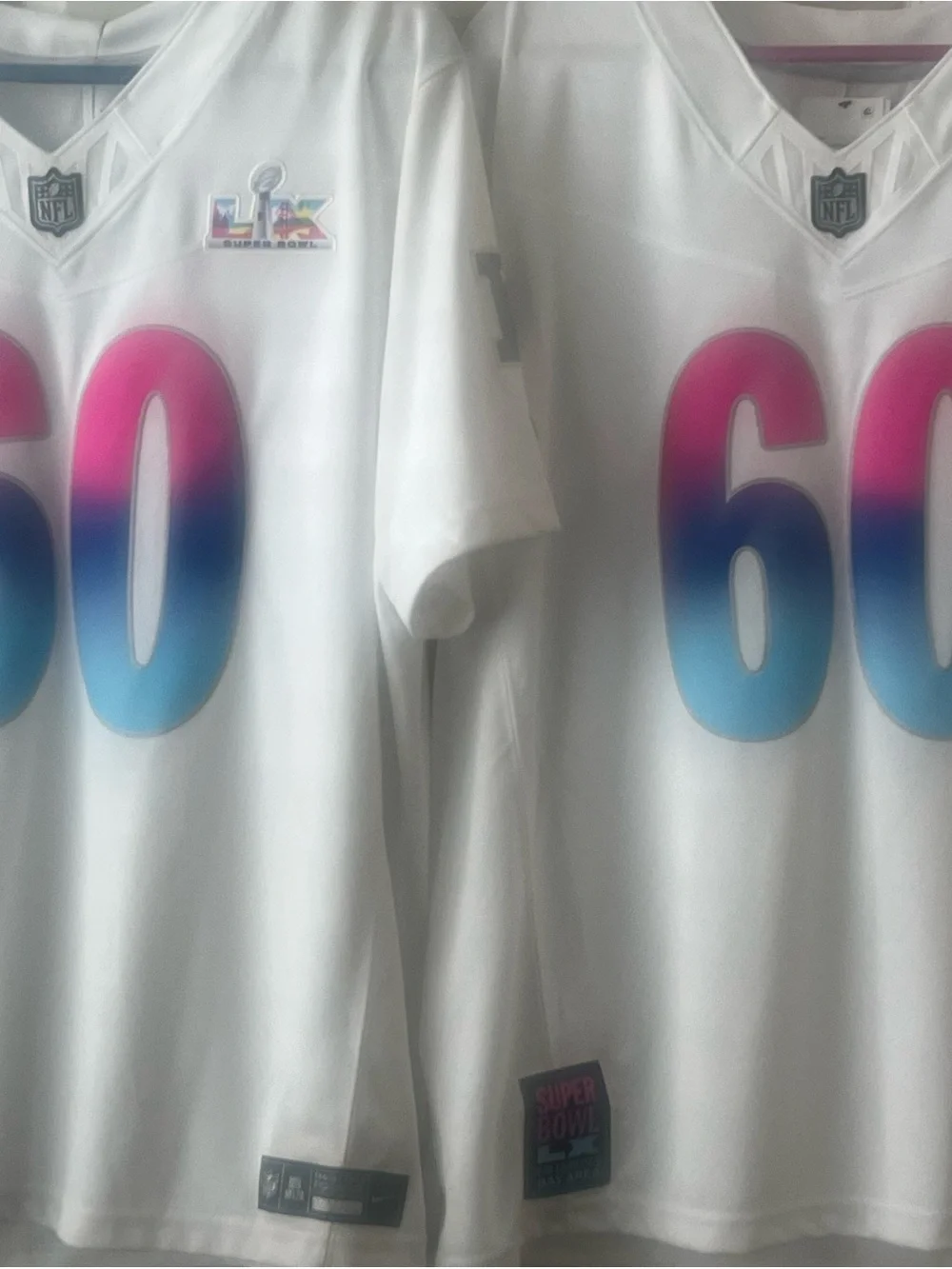 Official NFL Super Bowl  Jersey with Pink-to-Blue Gradient Number 60 Womens.